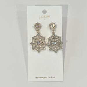 NWT J. Crew Gold Halloween Pavé Crystals Spiderweb Statement Earrings